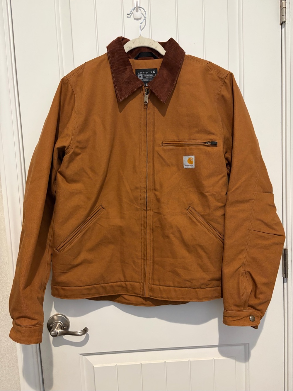 Carhartt Men's Tan Canvas Work Jacket with Dark Brown Corduroy Collar